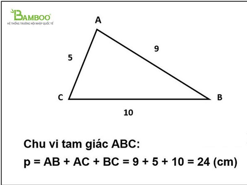 Minh họa các cạnh của hình tam giác để tính chu vi