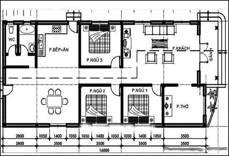 Bản vẽ nhà cấp 4 mái Nhật 3 phòng ngủ 100m2 với công năng đầy đủ và tối ưu