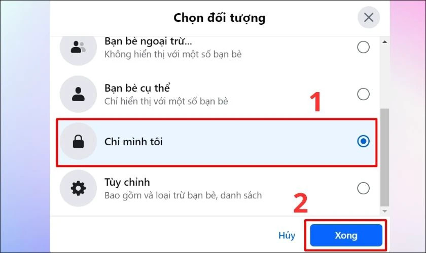Lựa chọn đối tượng mong muốn và xác nhận cài đặt