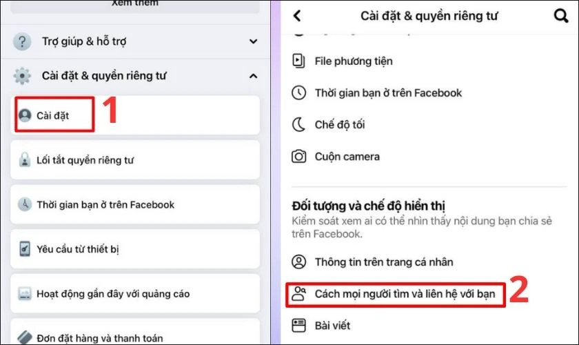 Chọn mục Cài đặt và Cách mọi người tìm và liên hệ với bạn