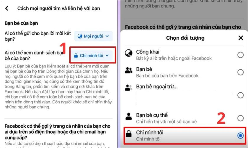 Tùy chỉnh đối tượng có thể xem danh sách bạn bè trên Facebook iPhone