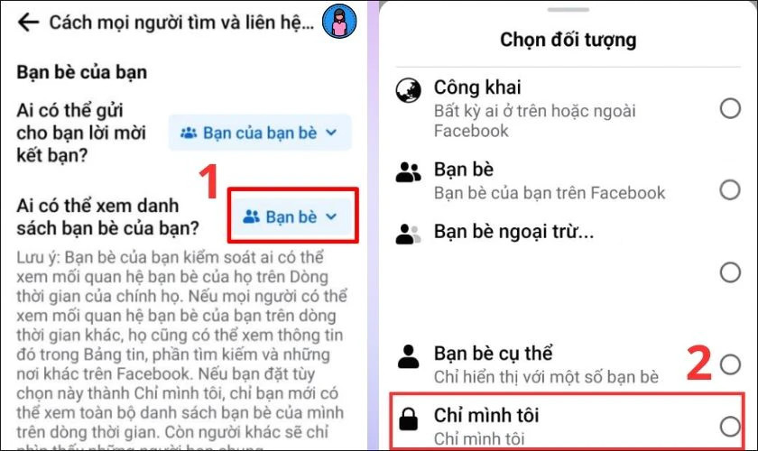 Điều chỉnh quyền riêng tư cho danh sách bạn bè trên Facebook Android