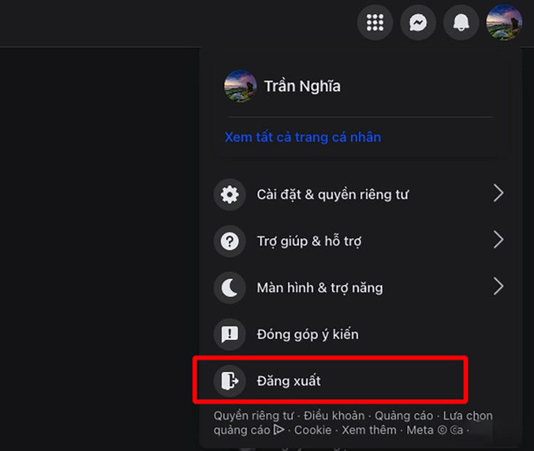 Chọn Cài đặt &amp; Quyền riêng tư sau khi đăng nhập Facebook trên máy tính
