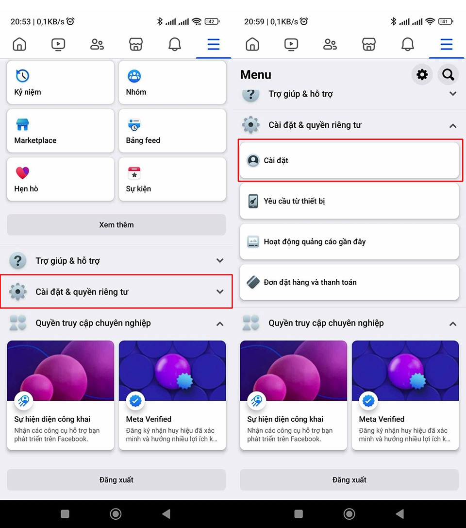 Chọn Cài đặt &amp; quyền riêng tư, sau đó chọn Cài đặt trong ứng dụng Facebook