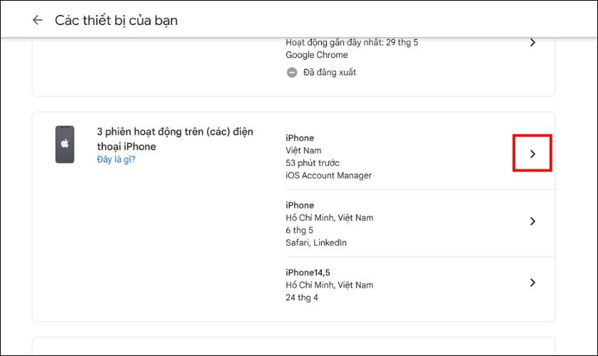 Danh sách các thiết bị đã đăng nhập vào tài khoản Google của bạn