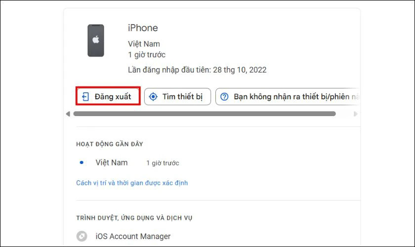 Chọn Đăng xuất tài khoản khỏi thiết bị không mong muốn