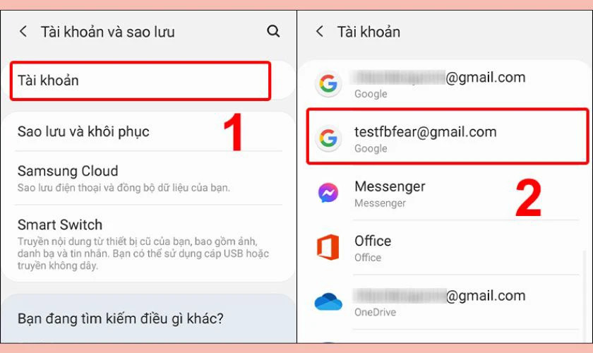 Chọn tài khoản Google cần đăng xuất khỏi thiết bị Android