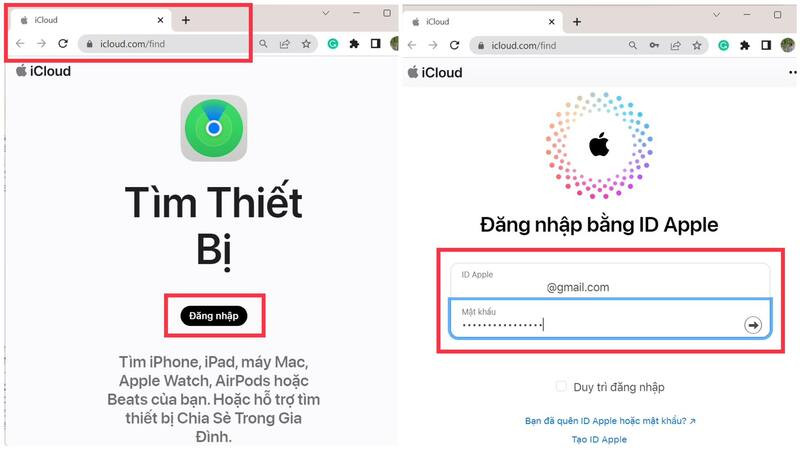 Đăng nhập tài khoản iCloud của người cần định vị trên máy tính