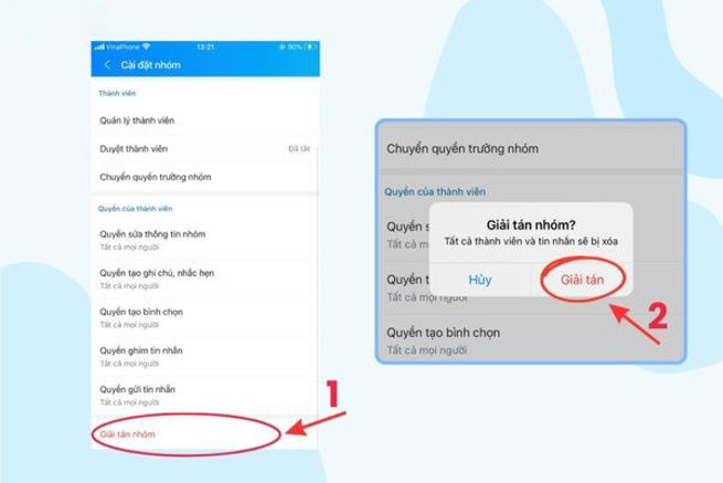 Xác nhận giải tán nhóm Zalo trên điện thoại