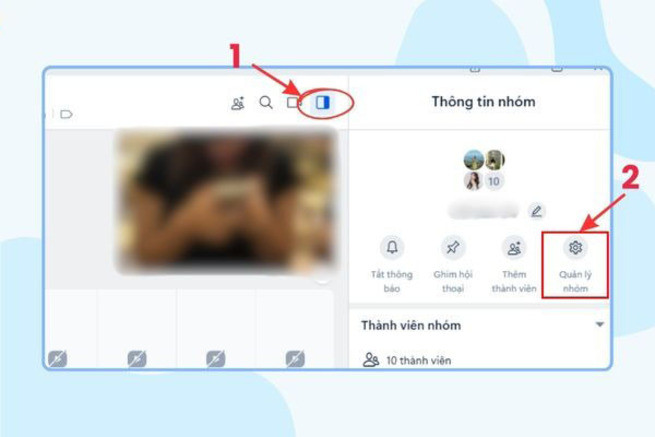 Menu quản lý nhóm Zalo trên máy tính