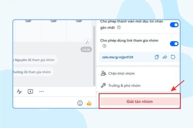 Tùy chọn giải tán nhóm Zalo trên PC