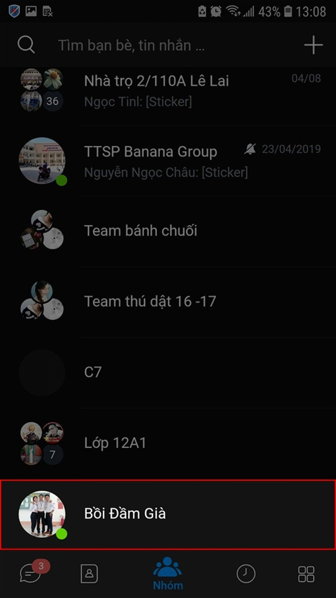 Danh sách nhóm chat Zalo trên điện thoại