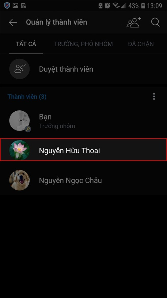 Màn hình quản lý thành viên nhóm Zalo