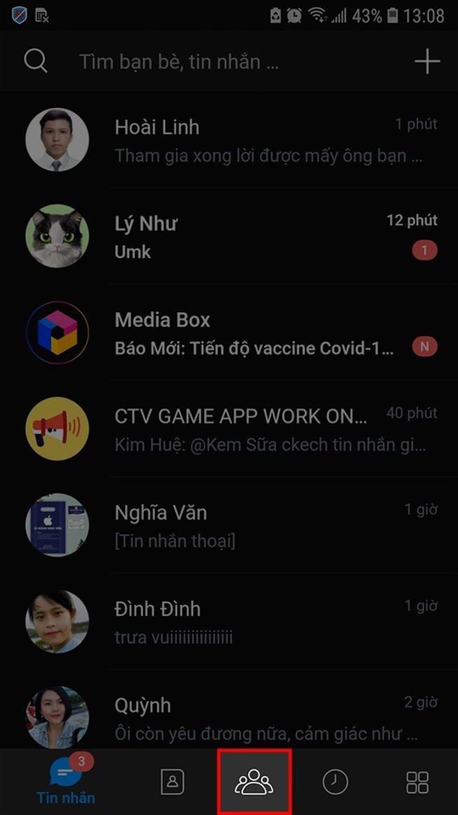 Chọn biểu tượng nhóm để xóa thành viên trên Zalo điện thoại