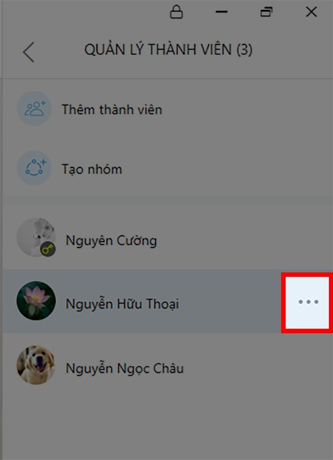 Thao tác xóa thành viên khỏi nhóm Zalo trên máy tính