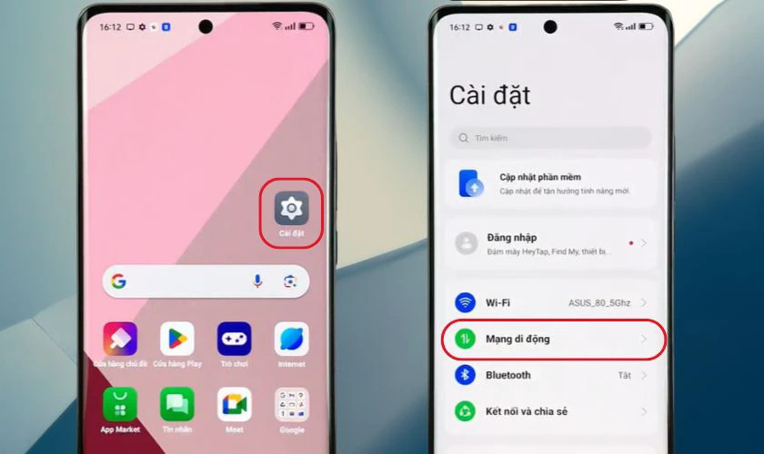 Màn hình cài đặt Mạng di động trên điện thoại OPPO để tắt VoLTE
