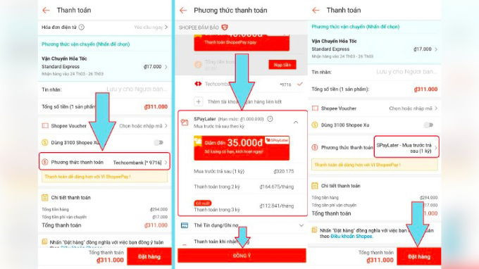 Các bước thanh toán SpayLater khi mua hàng trên Shopee