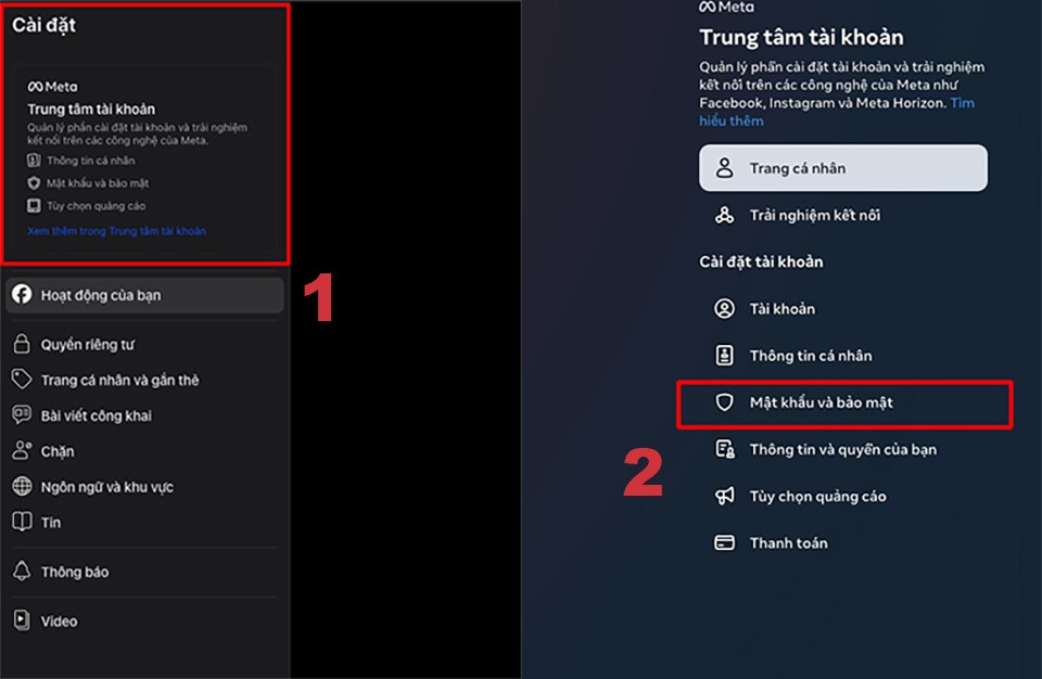 Vào Trung tâm tài khoản để quản lý mật khẩu và bảo mật Facebook