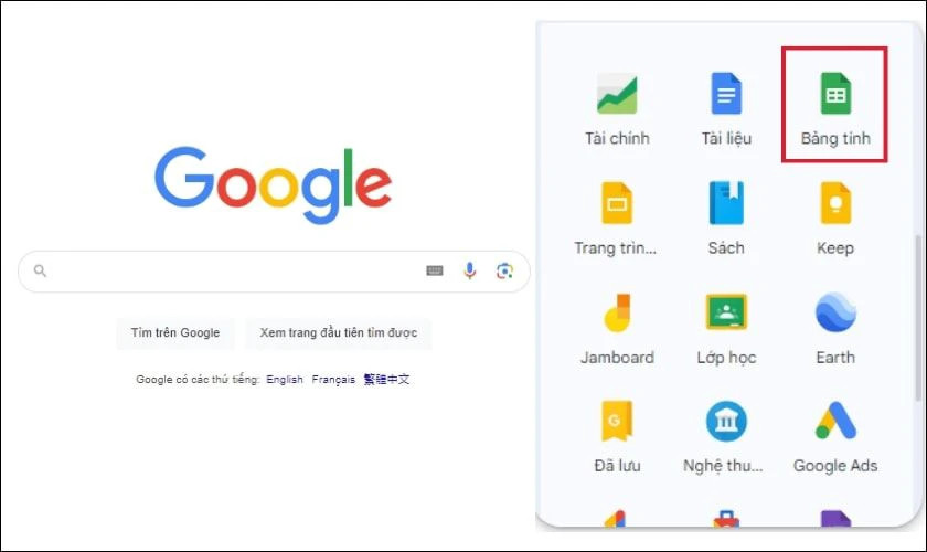 Mở bảng tính Google Sheets để bắt đầu thao tác xuống dòng