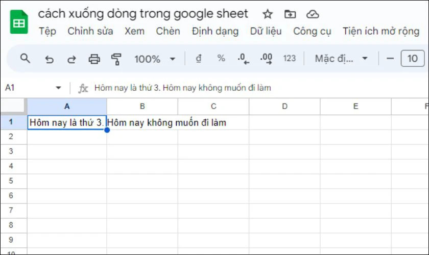 Chọn ô Google Sheets chứa nội dung cần xuống dòng tự động
