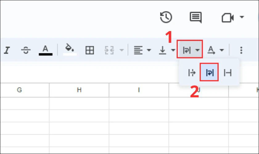 Sử dụng biểu tượng &quot;Xuống dòng tự động&quot; (Wrap Text) trên thanh công cụ Google Sheets