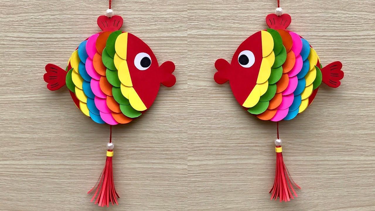 Làm đèn lồng trung thu hình con cá bằng giấy màu, ý nghĩa và độc đáo.