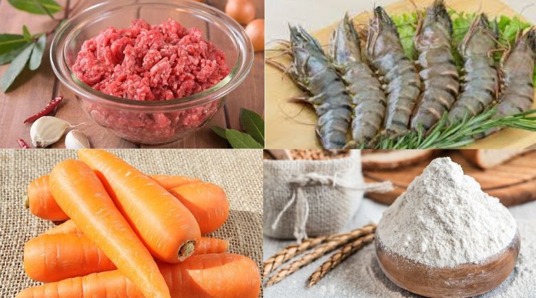 Nguyên liệu chuẩn bị làm chả tôm thịt lợn tại nhà