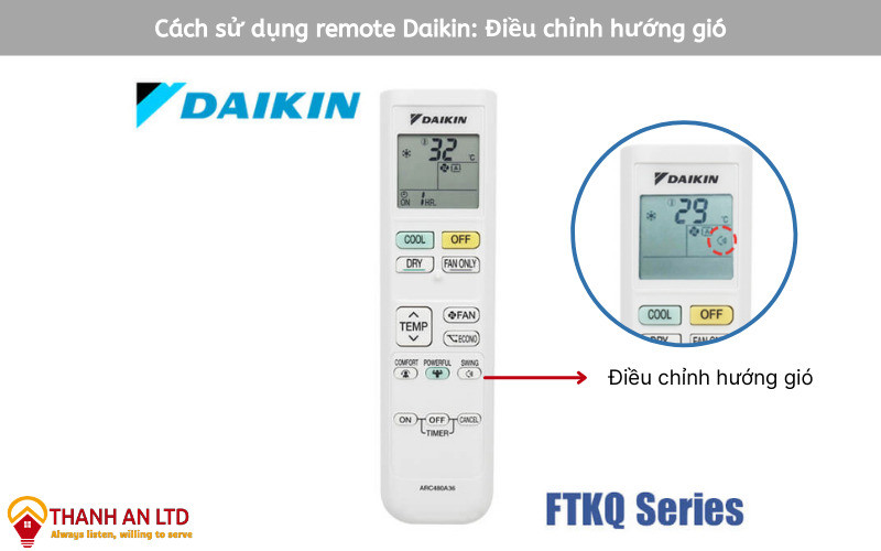 Nút SWING để điều chỉnh hướng gió trên remote máy lạnh Daikin