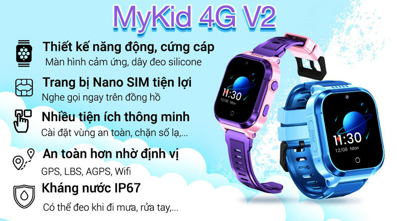 Đồng hồ định vị trẻ em MyKID 4G Lite V2 Viettel màu xanh trên tay bé gái