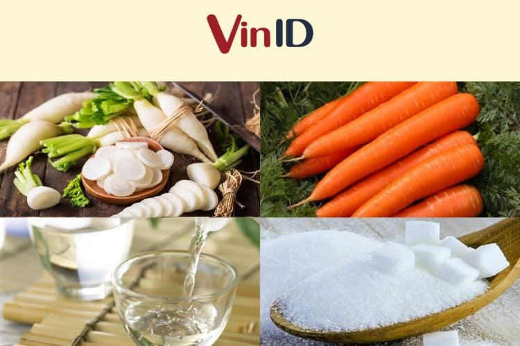 Củ cải trắng và cà rốt là hai nguyên liệu chính cho món muối cay ngọt