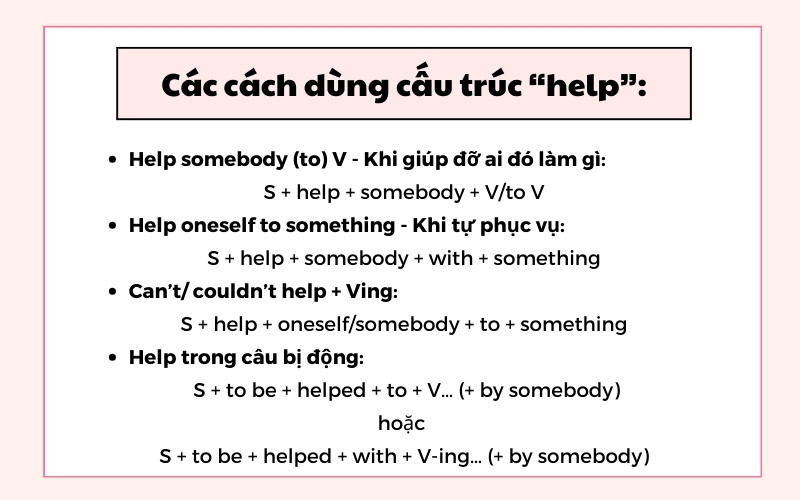Tổng hợp các cấu trúc ngữ pháp với động từ help
