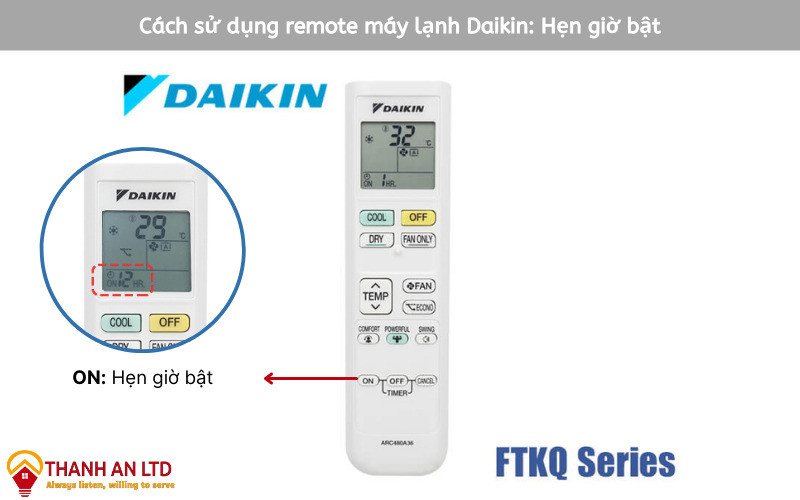 Cài đặt hẹn giờ bật máy lạnh Daikin với nút ON (Timer)