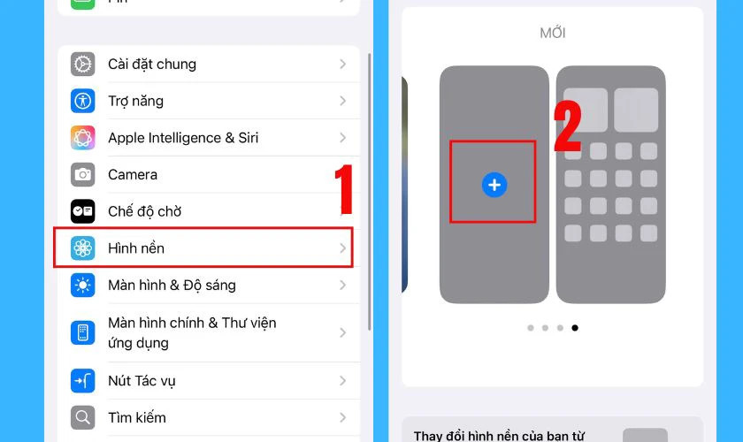 Màn hình Cài đặt hình nền trên iPhone 15 Pro Max với nút thêm