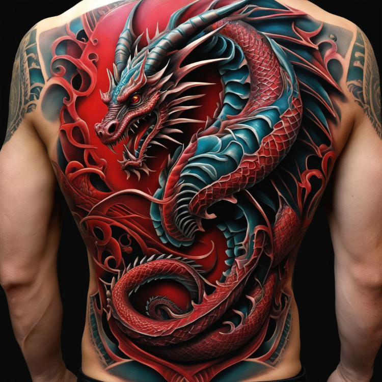 Hình xăm rồng full lưng phong cách Châu Âu