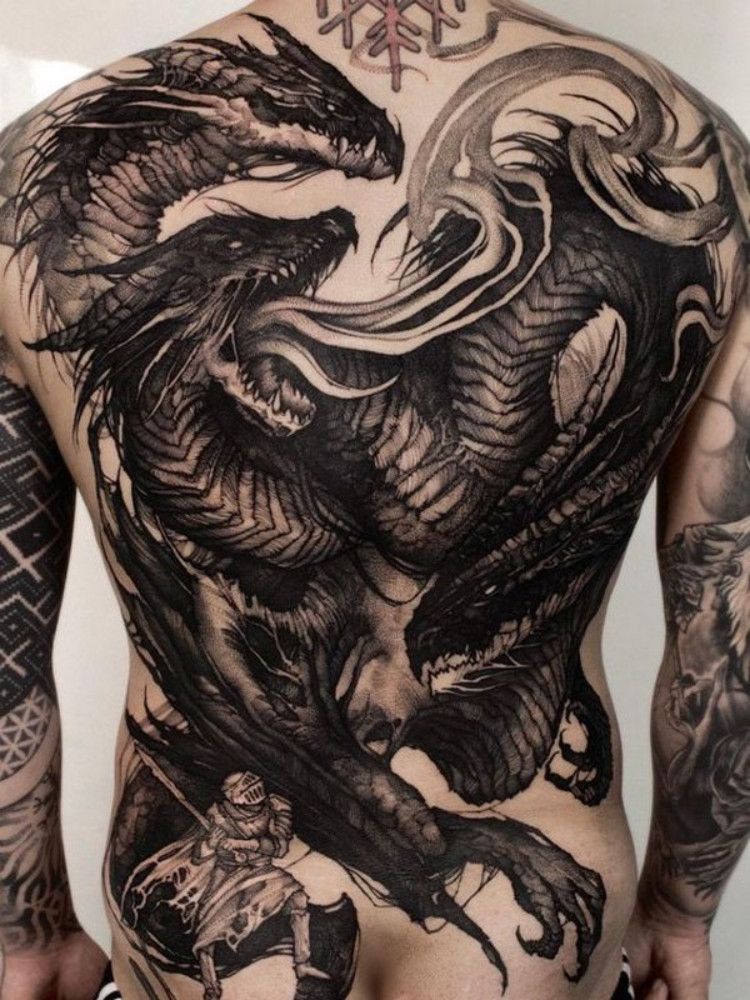 Tattoo rồng full lưng siêu chân thực như ảnh 3D