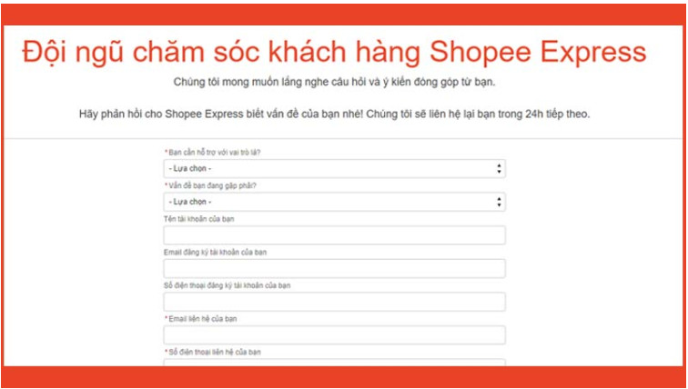 Mẫu đơn yêu cầu hỗ trợ khách hàng trên cổng thông tin Shopee Help