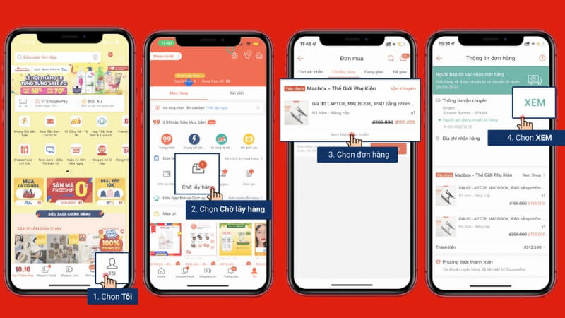 Giao diện ứng dụng Shopee hướng dẫn lấy mã vận đơn đơn hàng