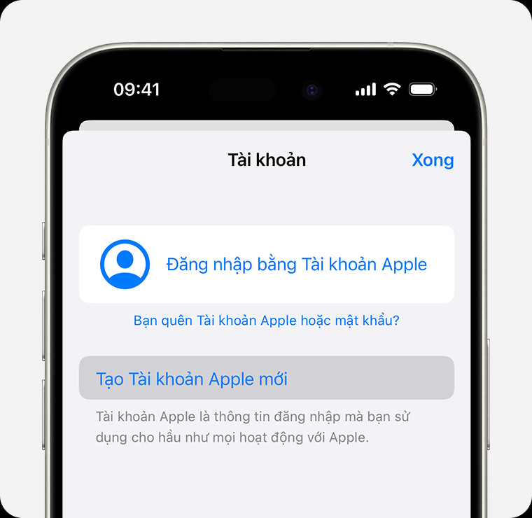 Giao diện App Store trên iPhone với tùy chọn 'Tạo Tài khoản Apple mới' trong phần tài khoản