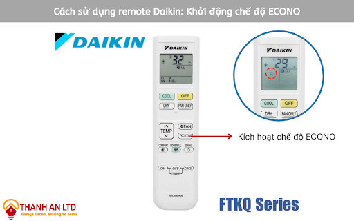 Nút ECONO trên remote máy lạnh Daikin để kích hoạt chế độ tiết kiệm điện