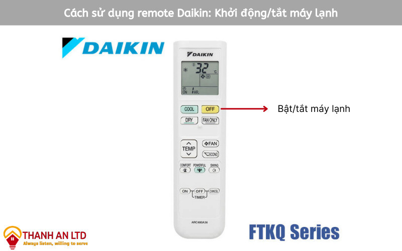 Nút OFF trên remote để bật tắt máy lạnh Daikin