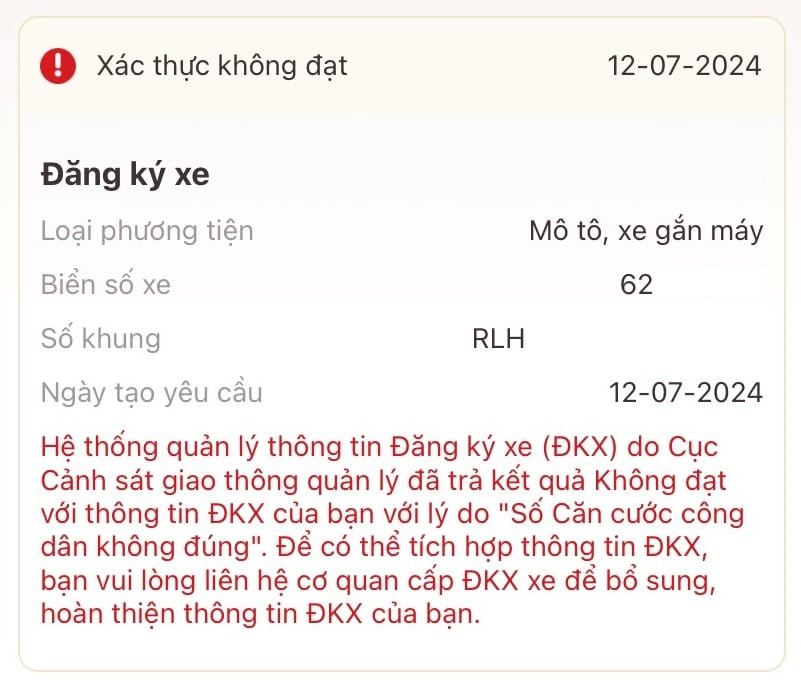 Nguyên nhân tích hợp VNeID bị từ chối do sai số CCCD hoặc CMND