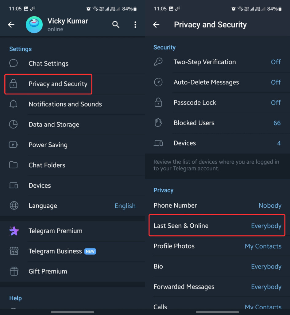 Tùy chọn quyền riêng tư Lần cuối truy cập &amp; Trực tuyến trong Telegram