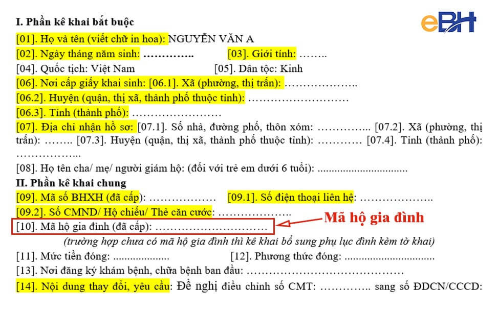 Mã hộ gia đình trên tờ khai TK1-TS
