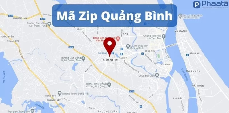 Bản đồ mã bưu chính Quảng Bình hiển thị các khu vực phân chia
