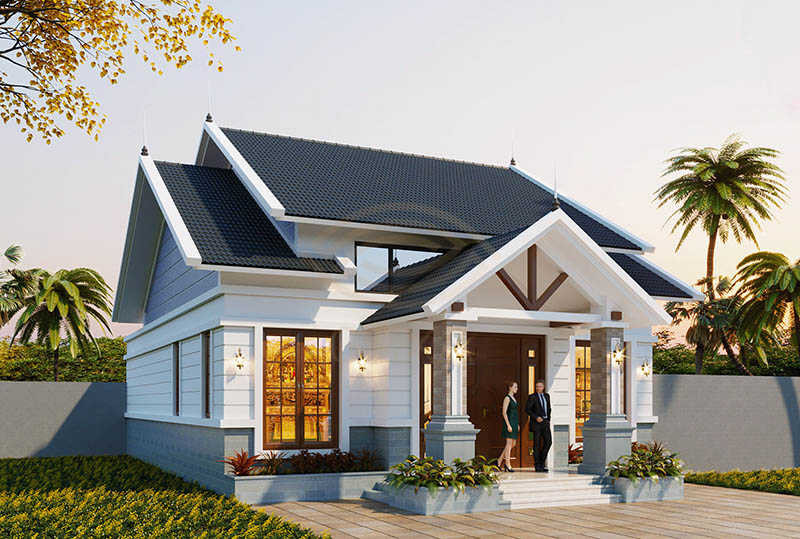 Mẫu nhà cấp 4 gác lửng đối xứng, phổ biến ở nông thôn