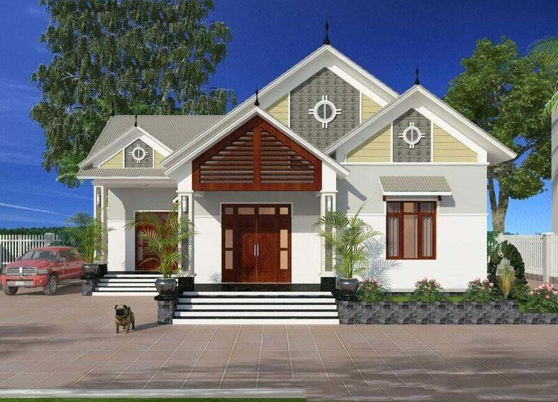 Mẫu nhà 1 tầng mái ngói với đường nét thiết kế đơn giản, hiện đại