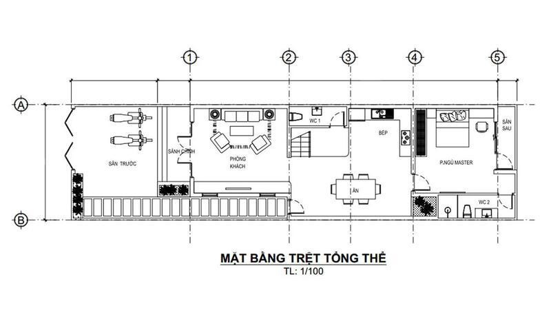 Bản vẽ mặt bằng nhà 1 tầng đơn giản, đầy đủ tiện nghi