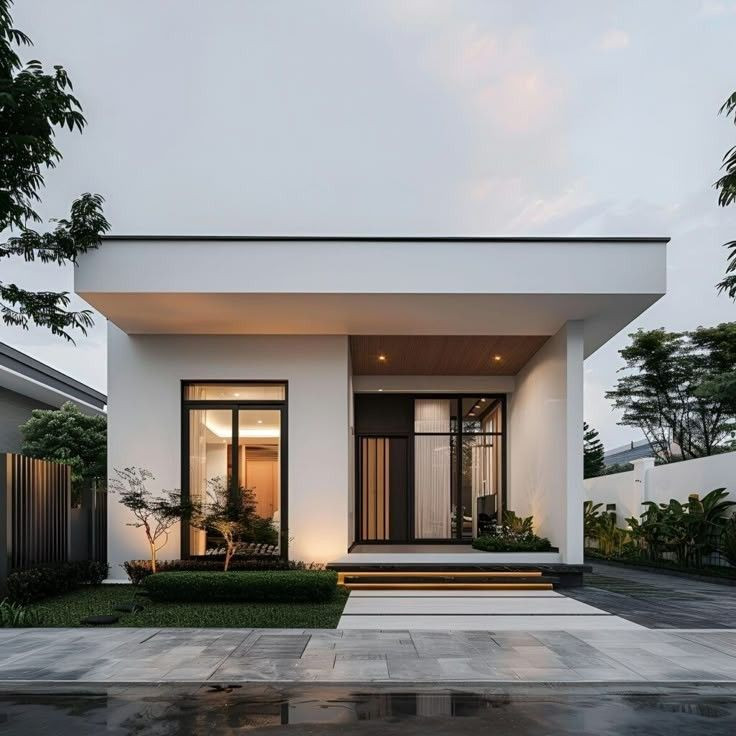 Mẫu thiết kế nhà 1 tầng kiểu vuông cân đối, hiện đại