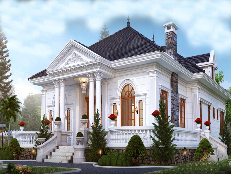 Mẫu nhà 1 tầng kiểu Pháp sang trọng, cổ điển