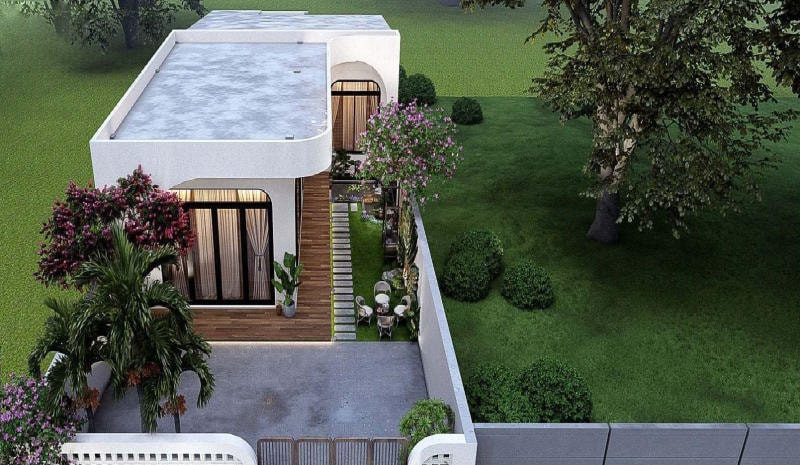 Mẫu nhà 1 tầng chữ L mới mẻ, có sân vườn gần gũi thiên nhiên